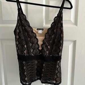 Black sequin and mesh sleeveless top